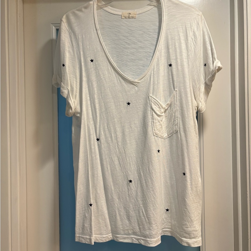 Women’s T.La White Tee with Navy Star Accents